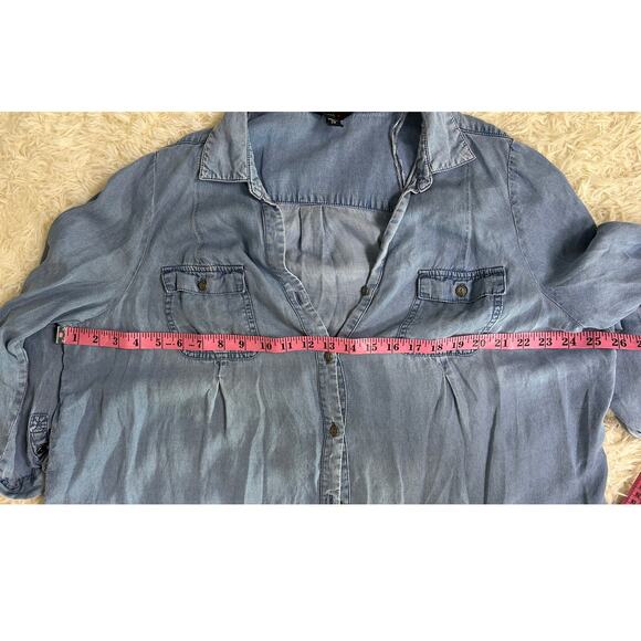 Intro Women's Size 2X Roll Tab Sleeve Medium Blue Chambray Blouse #0468 - Picture 10 of 12